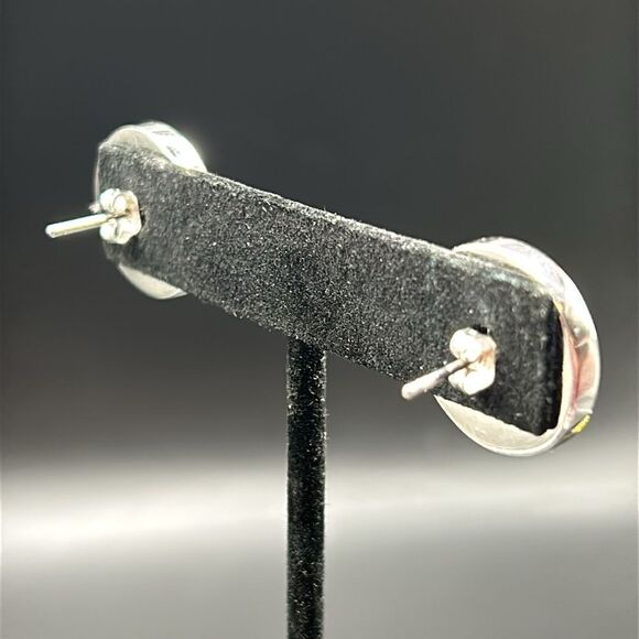 925 UTC Sterling Silver Druzy Stone Enamel Border Button Earrings - Picture 7 of 7